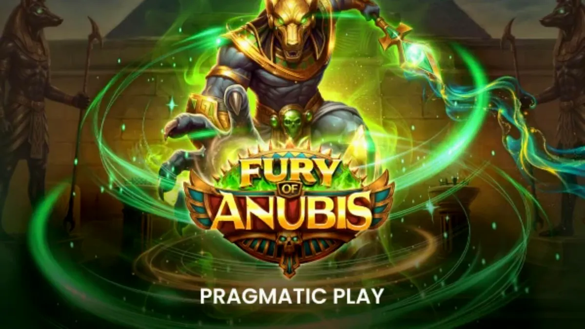 Interface do jogo Fury of Anubis com temática egípcia sombria e símbolos brilhantes
